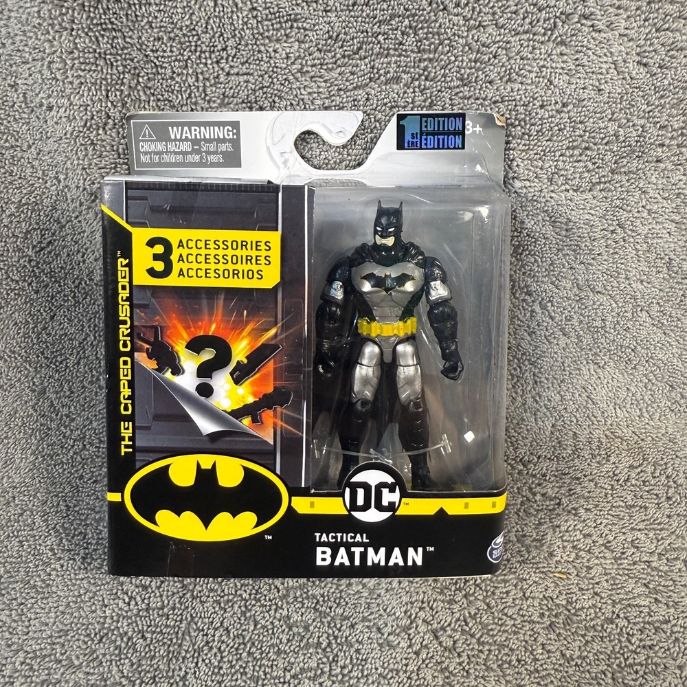 DC BATMAN 4 Inch Action Figure Gray Suit 1st Edition 3 Mystery Accessories - NEW